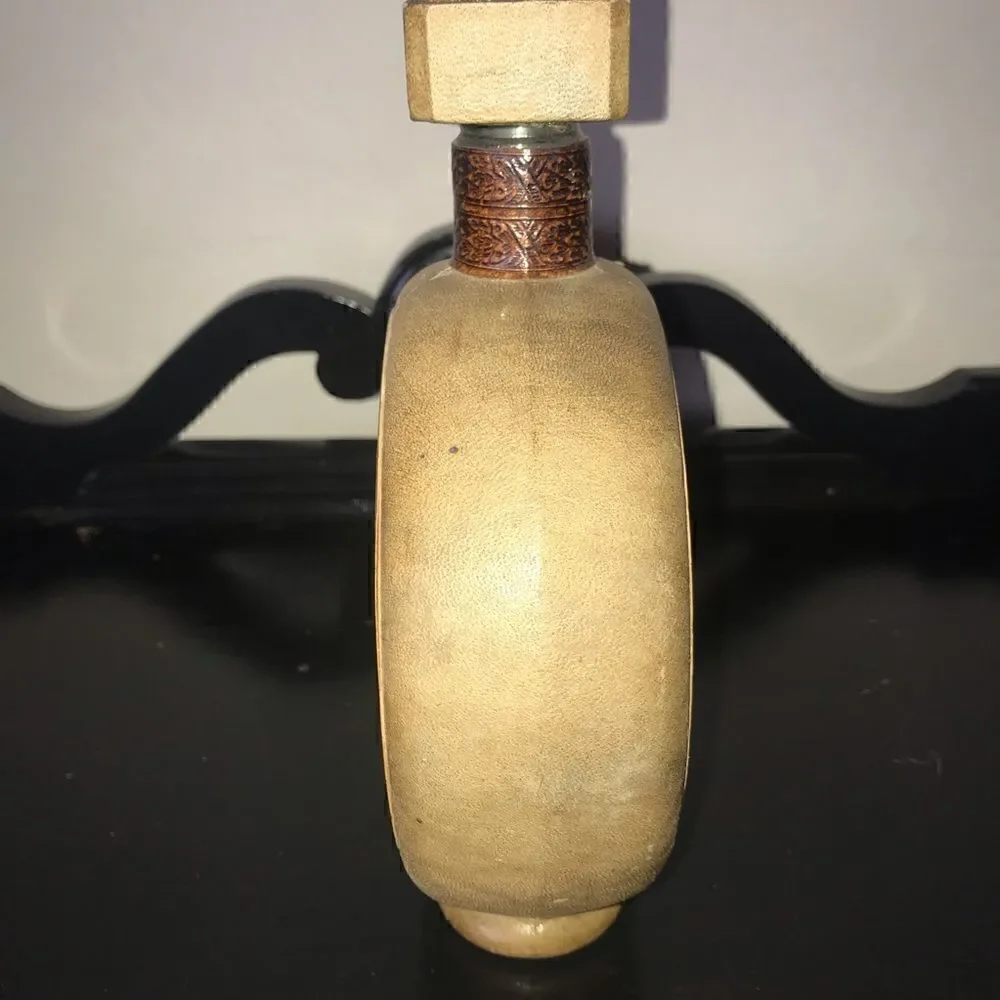 VTG Glass Bottle in Leather Case - Map Design Made in Italy